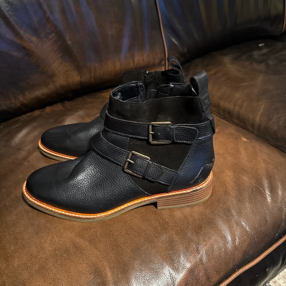 Clarks Black Leather Ankle Boots with Buckle Detail